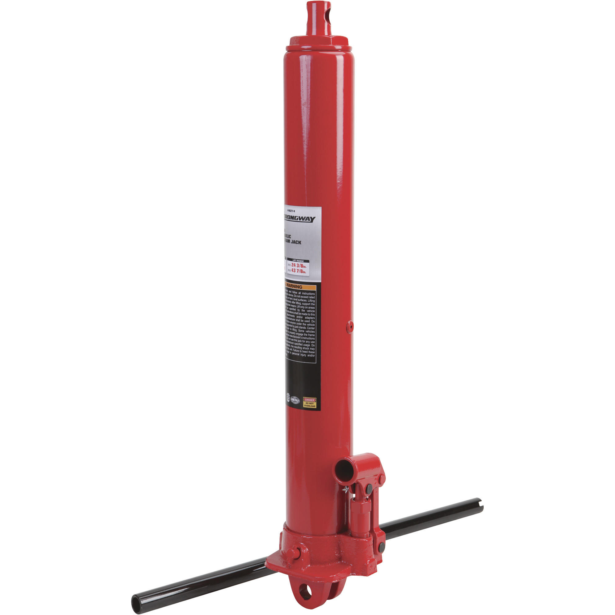 Strongway 3-Ton Long Ram Hydraulic Jack, Single Piston, Clevis Base, 24-3/8in.–43-7/8in. Lift Range
